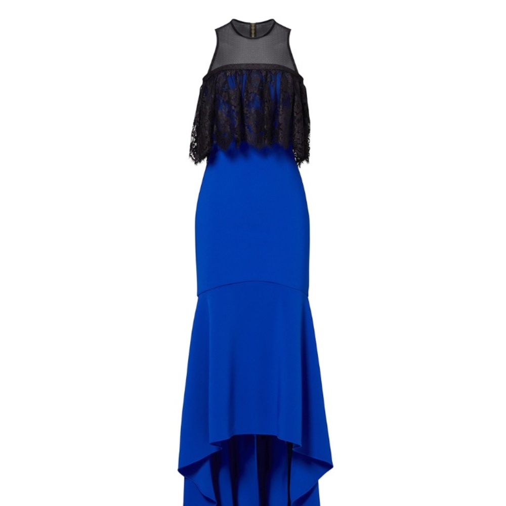 Theia cobalt high low ruffle gown size 4 Long.